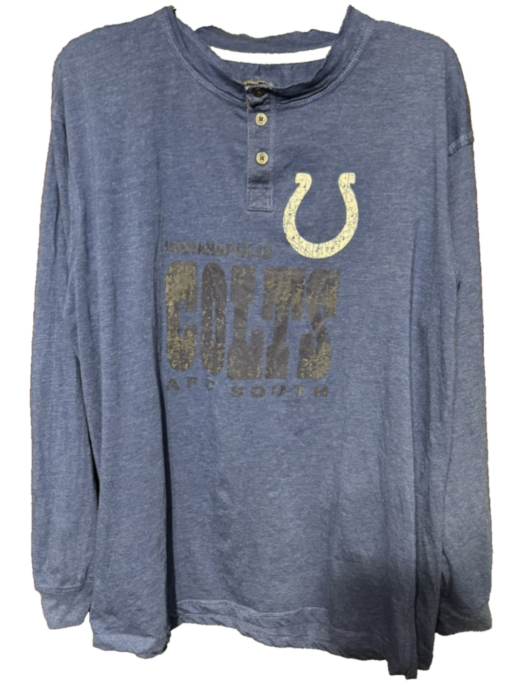 Indianapolis Colts Distressed Henley L/S T-Shirt Men XL Blue